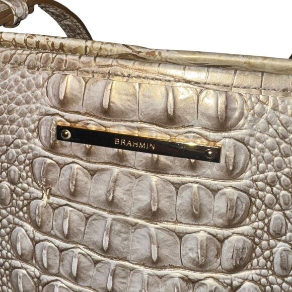 BRAHMIN ivory croc embossed leather Asher Melbourne medium shoulder bag purse - Picture 3 of 13
